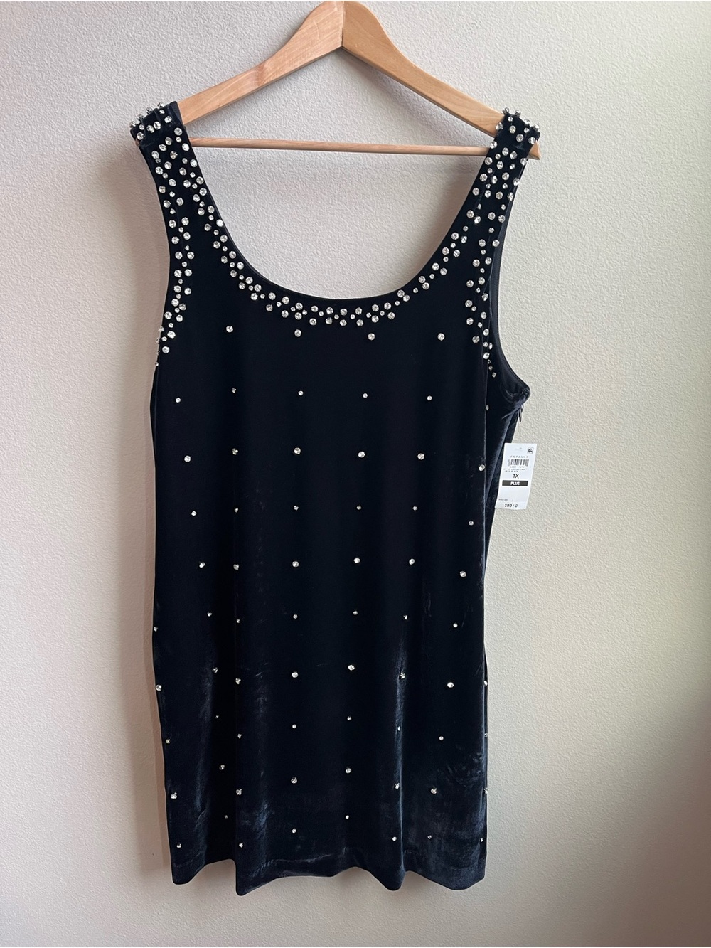 Trendy Black Rhinestone-Embellished Velvet Mini Dress NWT - Picture 3 of 7